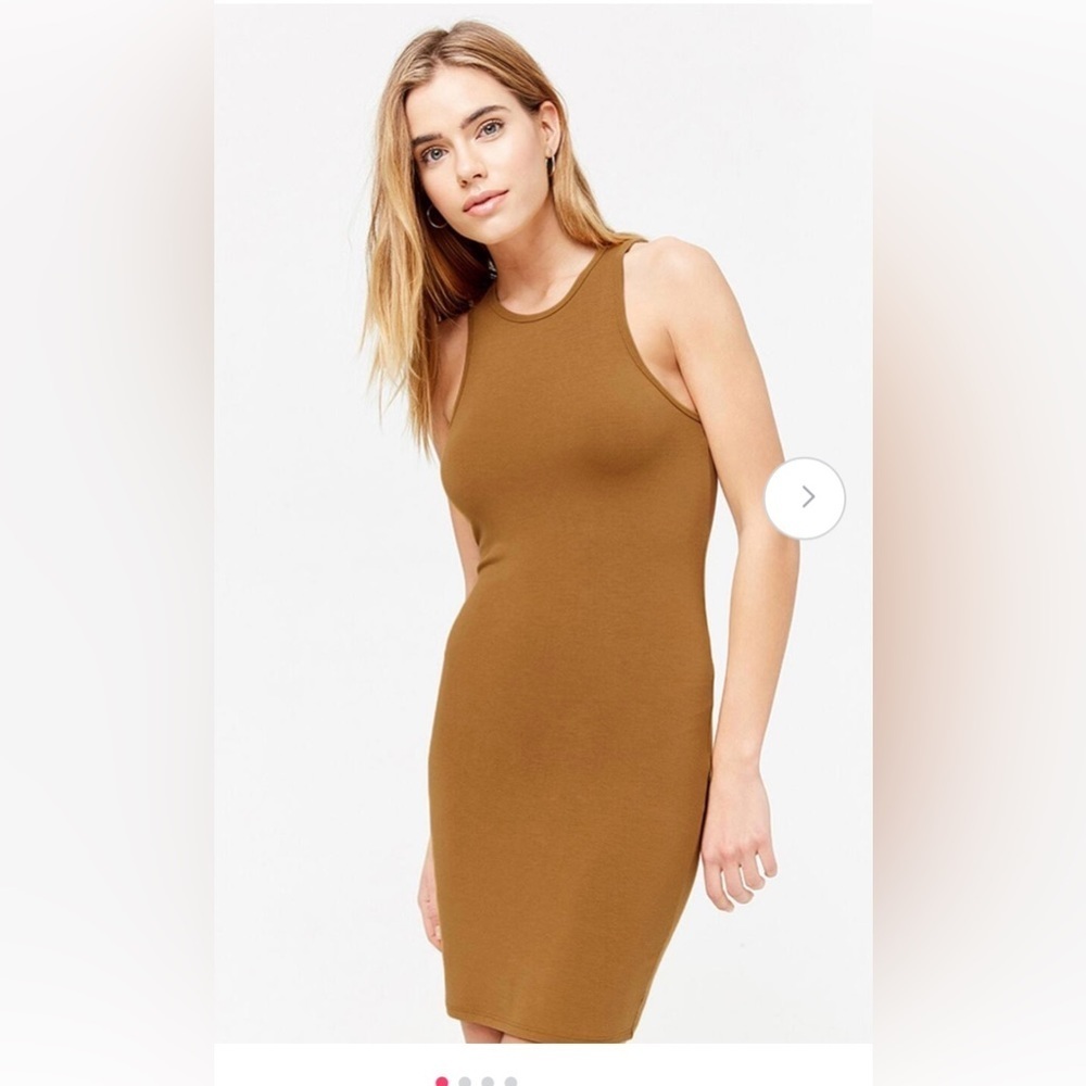 FOREVER 21 Women Mustard Brown Solid Bodycon Dress Size Large‎